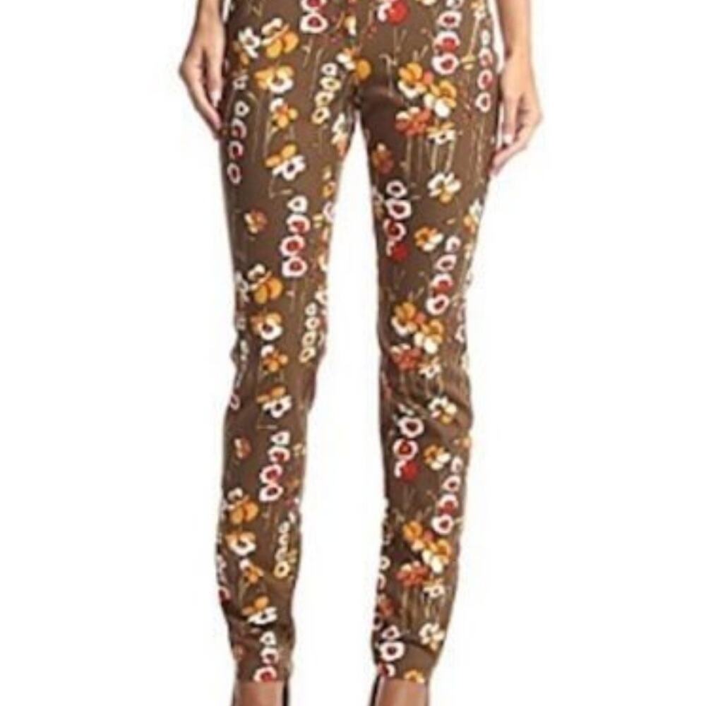J McLaughlin Slim Shipman Pants Trouser Pant Floral Print Casual Tan - 8